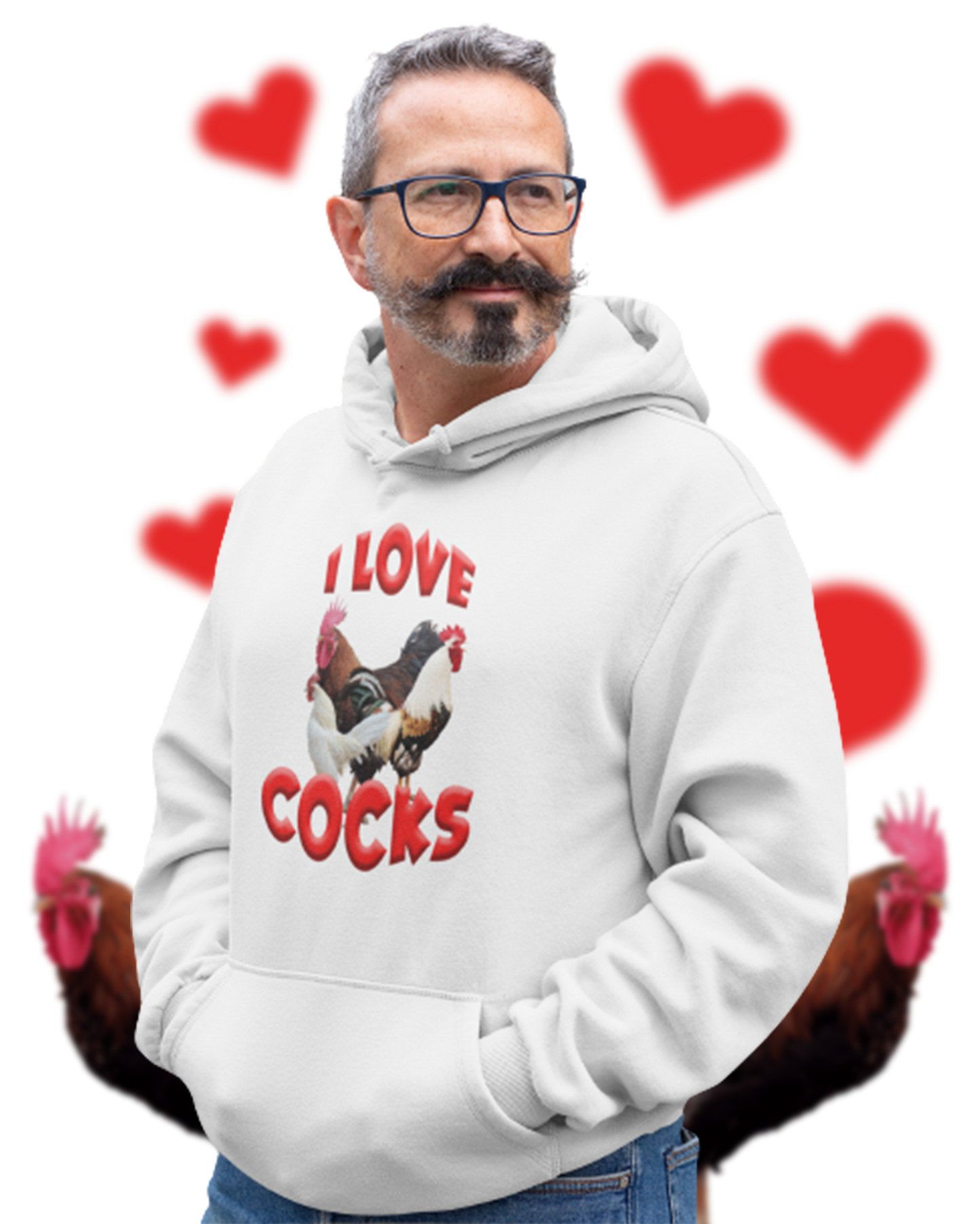 Bluza z kapturem „I Love Cocks”.