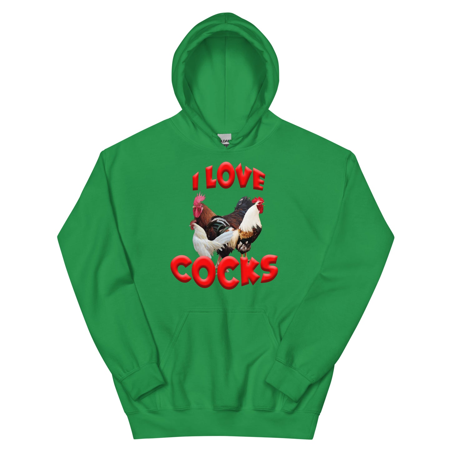 Bluza z kapturem „I Love Cocks”.